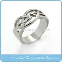 TKB-R0027 Celtic Wedding Ring With Encircled Knotwork Encased in Rails Design in Stainless Steel